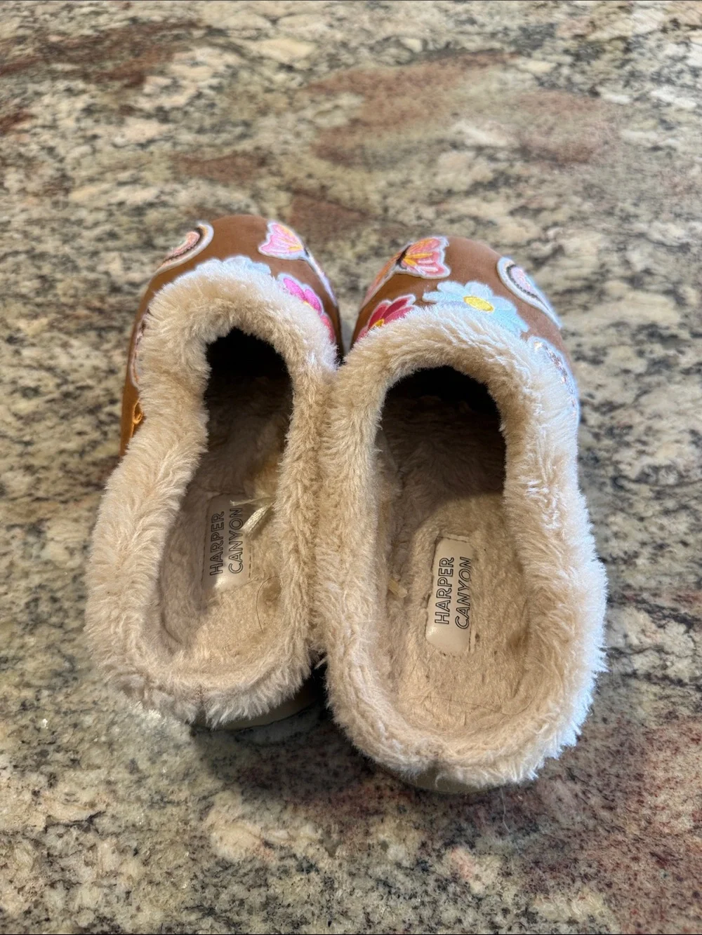 Harper Canyon Brown Kids Slippers with Colorful Floral & Butterfly Patches